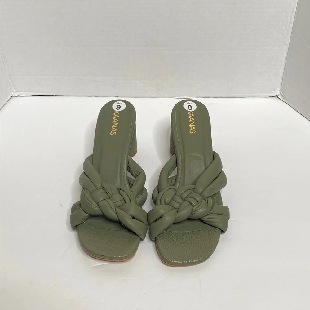 Kaanas Green Slide Sandals with Braided Detail Size 9